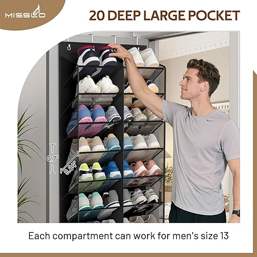 Miniatura 5 de MISSLO 30 pares de organizadores de zapatos sobre la puerta de malla transpirable para colgar zapatos para almacenamiento en armario con bolsillos