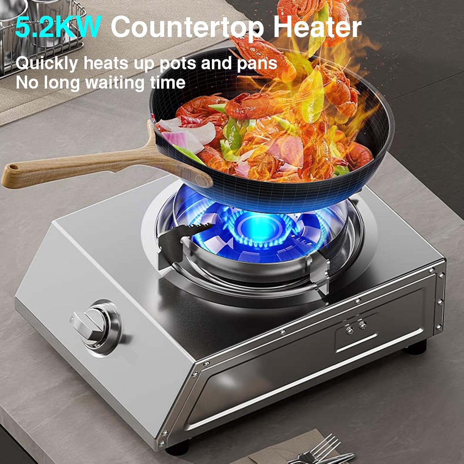 Single-burner Gas Hob,5.2kw High-Efficiency Stove,Household LPG/Natural Countertop,with Stainless Steel Panel and Flame Failure Protection(LPG)