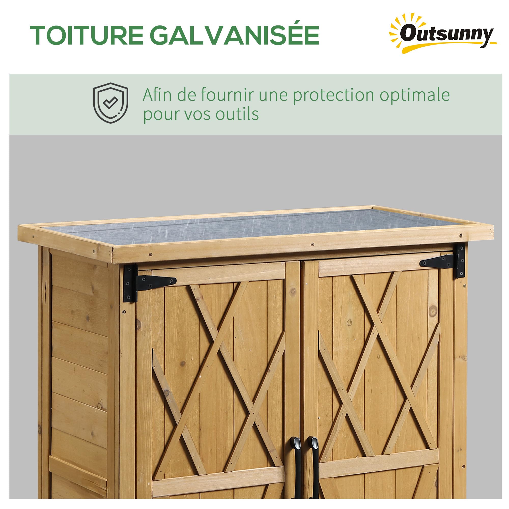 Outsunny Abri de Jardin Armoire de Jardin 75L x 40l x 90H cm 3 étagères 2 Portes Toit en Asphalte imperméable Bois de Sapin Jaune