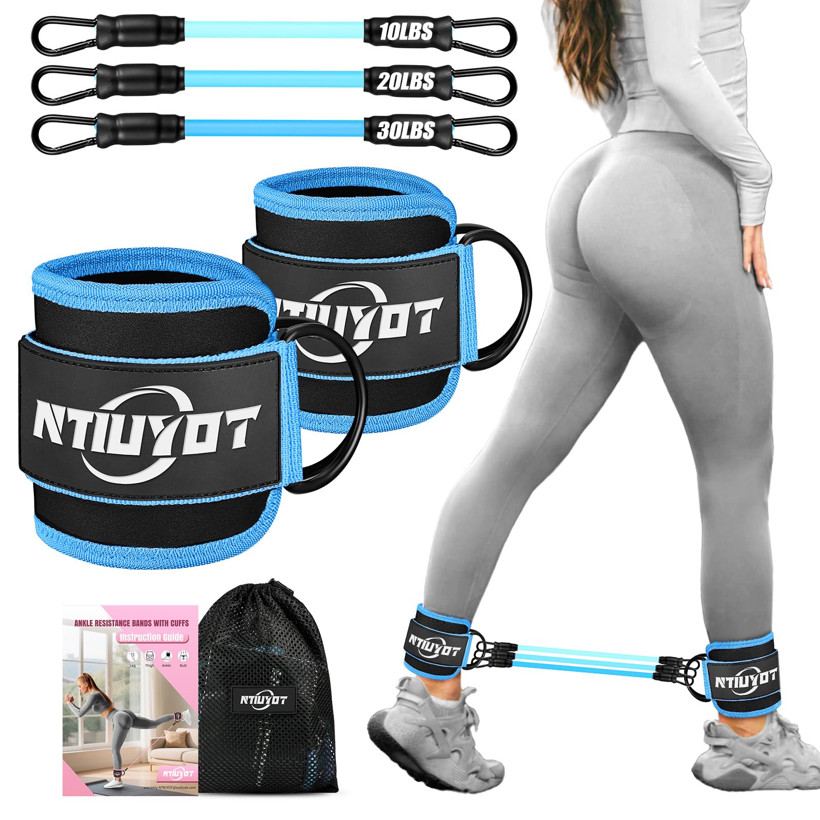 Ankle Resistance Bands with Cuffs, Workout Sets for Women, Resistance Bands for Working Out, Exercise Band for Leg Booty, Home Gym Workout Equipment, Ankle Weights Fitness Band Set