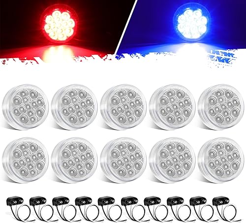 Partsam 10 luces de marcador LED redondas de 2.5 pulgadas, luces laterales rojas a luces auxiliares azules para remolque, camión, camioneta,