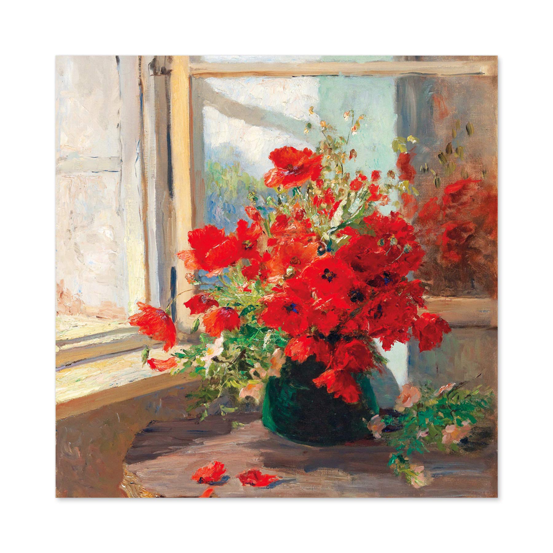 Artery8 Florian Bouquet Poppies Window Flowers Painting Large Wall Art Poster Print Thick Paper 24X24 Inch