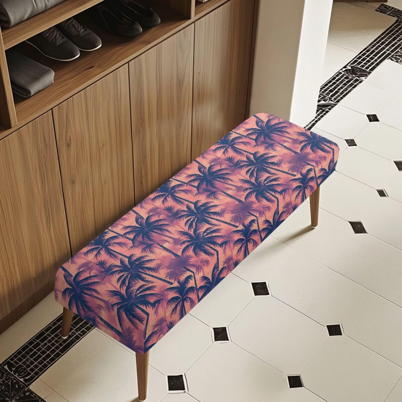 Qehuruxo Dining Bench Covers Bench Seat Cover Dustproof Washable Seat Cushion Protector Easy to Install for Bedroom, Kitchen, Hotel, Banquet Tropical Tree