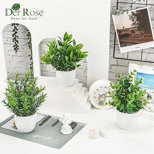 Miniatura 5 de Der Rose Paquete de 8 plantas falsas pequeñas artificiales en maceta para el hogar, oficina, granja, baño, dormitorio, decoración interior