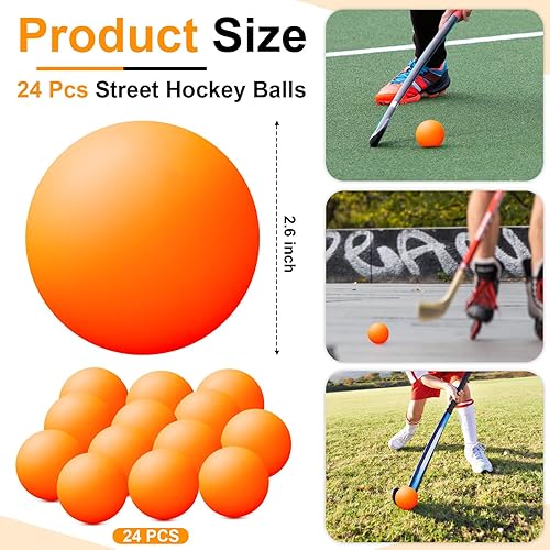 Miniatura 4 de Poen 24 pelotas de hockey callejero, pelotas de hockey sobre césped al aire libre, pelotas de hockey con rodillo de rebote mínimo para niños,