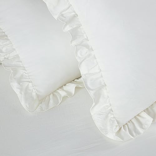 Miniatura 6 de Chezmoi Collection Sinclair - Juego de colcha de 3 piezas con falda con volantes, estilo campestre francés chic, matrimonial, marfil