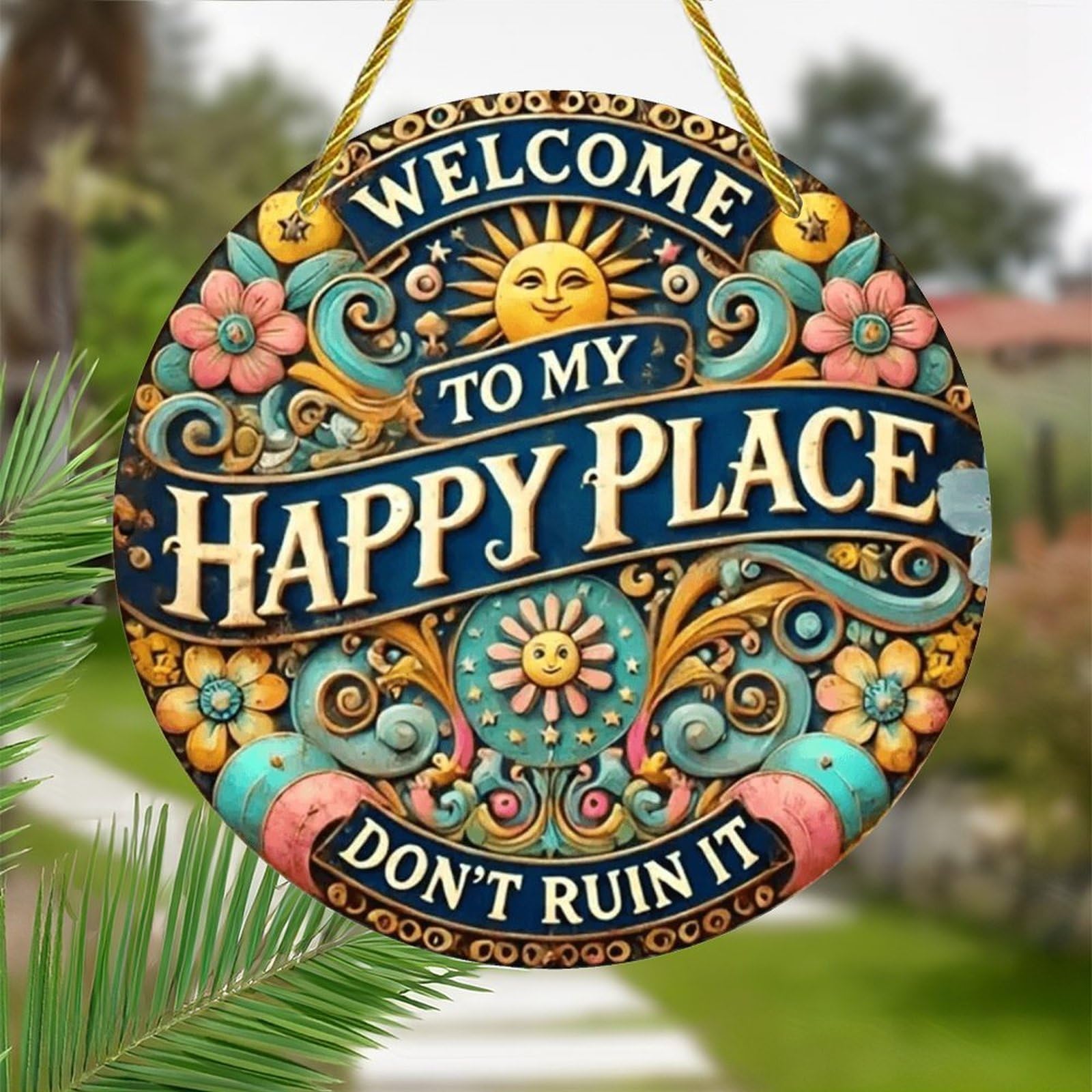 Colorful Acrylic Suncatcher, My Happy Place 7-inch Hanging Window Wall Art Decor with Printed Stained Glass Style Design, Gift Idea & Garden Ornament Indoor Outdoor Use — view 5