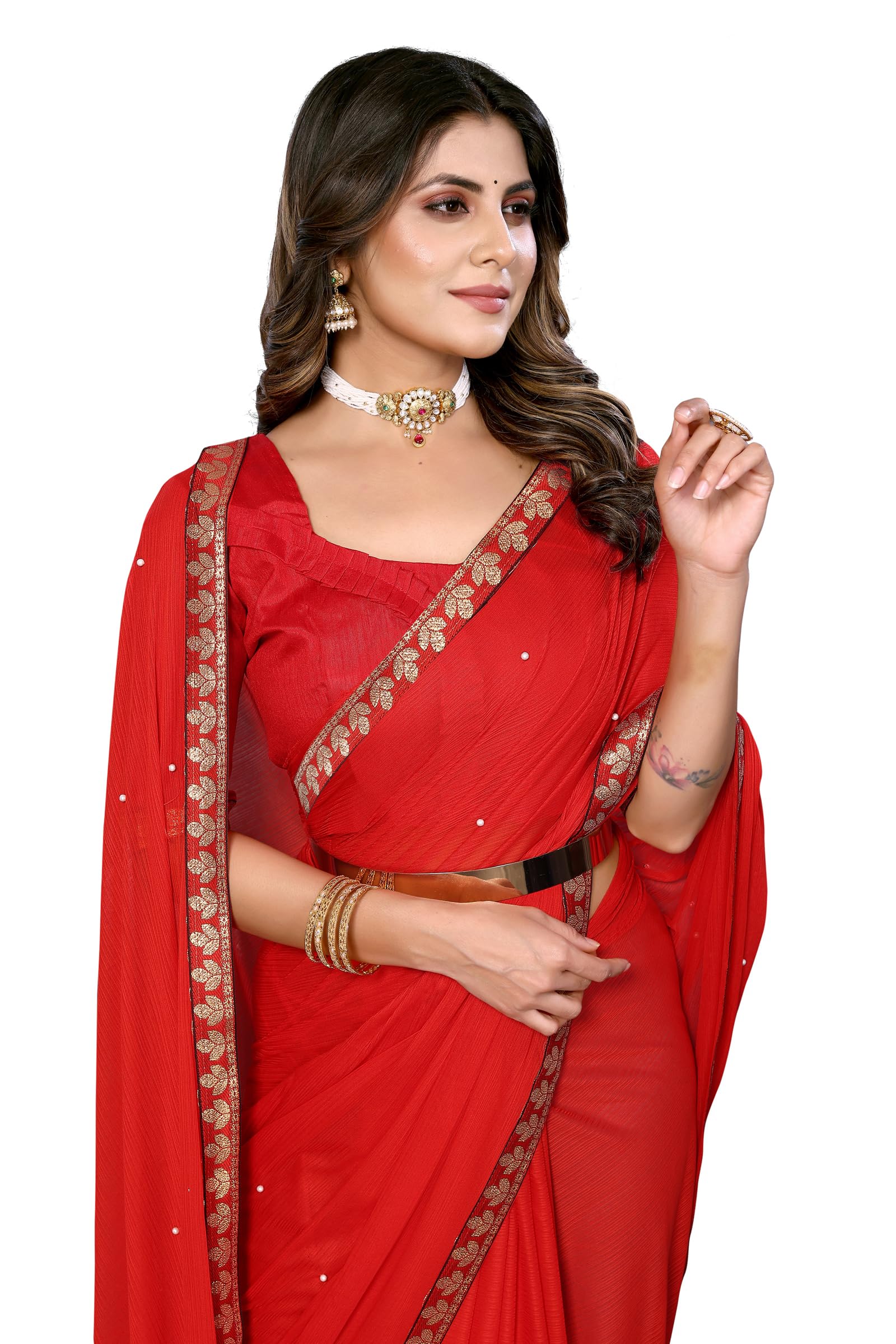 Sari Tejido Jacquard Banarasi De Mujer India Con Blusa Sin Costuras, Color Marrón