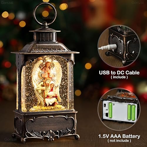 Miniatura 3 de Nativity - Linterna de globo de nieve con forma de ángel de Navidad, decoración musical iluminada de Navidad para interiores con música, Ángel y