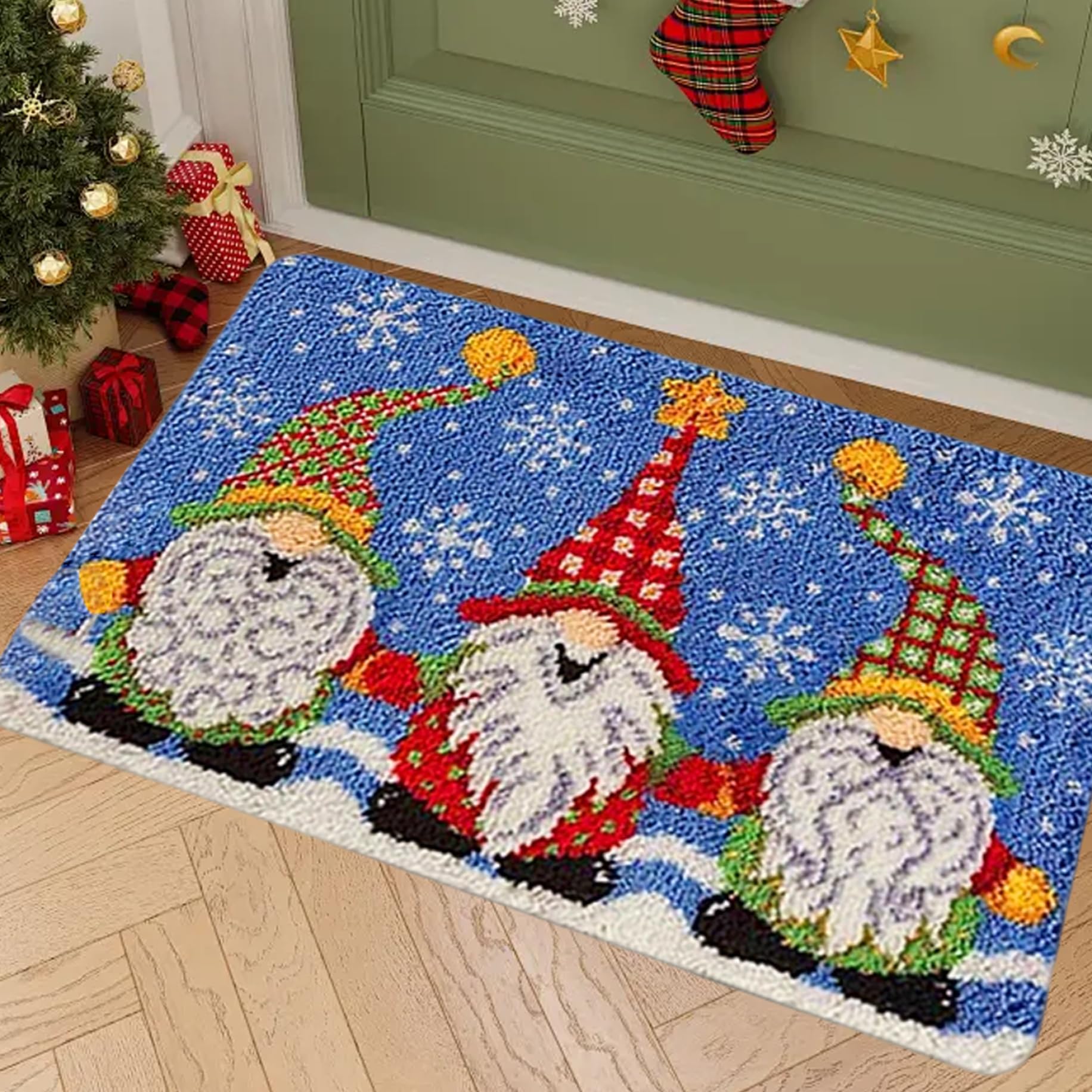 Knüpfhaken-Sets für Erwachsene, Weihnachtsmann-Aufdruck, unfertig, DIY-Häkel-Sets zur Herstellung von Weihnachtsteppichen für Erwachsene, 50, 8 x 38, 1 cm, Wandteppich- für, Knüpfhak