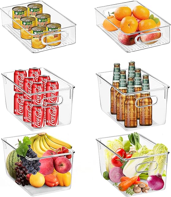 Cozywind Refrigerator Organiser Set of 6 (4 Large / 2 Small), Pantry Storage Container with Handle, Transparent Storage Box Organiser, Ideal for Kitchens, Fridges, Cupboards - BPA-