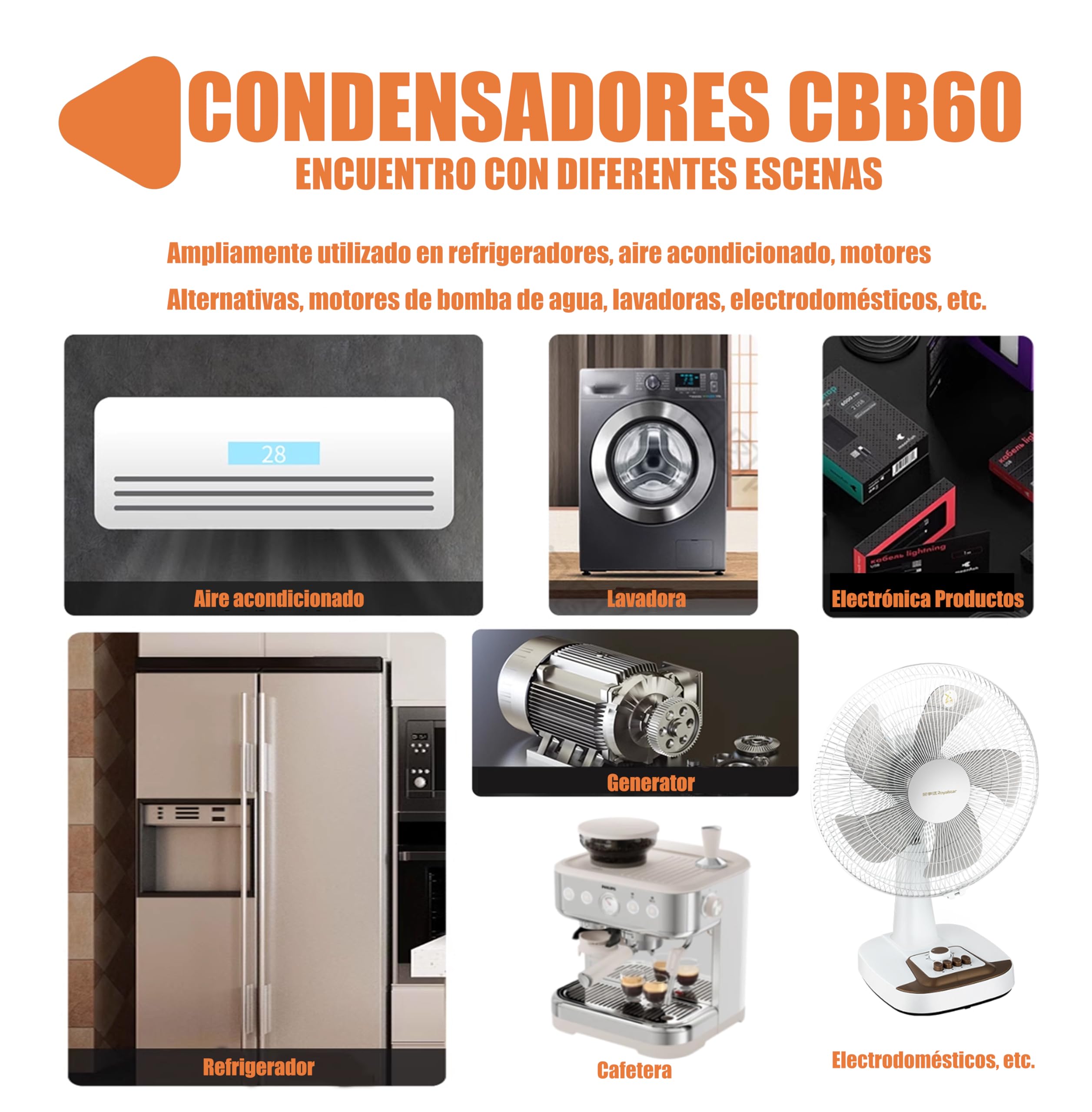 CBB60 20uF Motor Start Run Condensador MFD 450VAC 50/60Hz cilíndrico