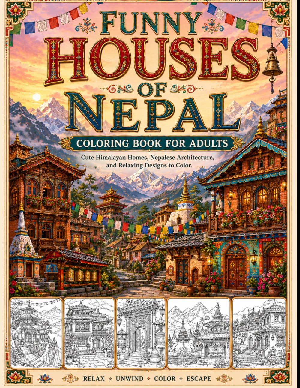 Funny Houses of Nepal Coloring Book for Adults: Cute Himalayan Homes, Nepalese Architecture, and Relaxing Designs to Color
