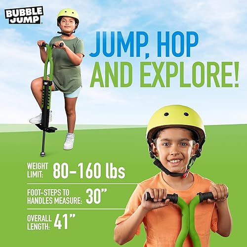 Miniatura 5 de BUBBLE JUMP Pogo Stick para niños de 10 años en adelante, color verde, para niños, niñas, adolescentes y adultos, de 80 a 160 libras, mango de goma