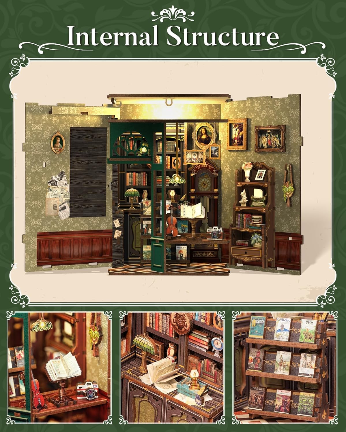 Shrevi 3D Wooden Booknook Book Nook Puzzle Kit DIY Miniature House Kit for Adults, Teens & Beginners, Dollhouse Model Building Kit, Tiny House Library Bookshelf Insert Decor (Owl Bookstore) 3