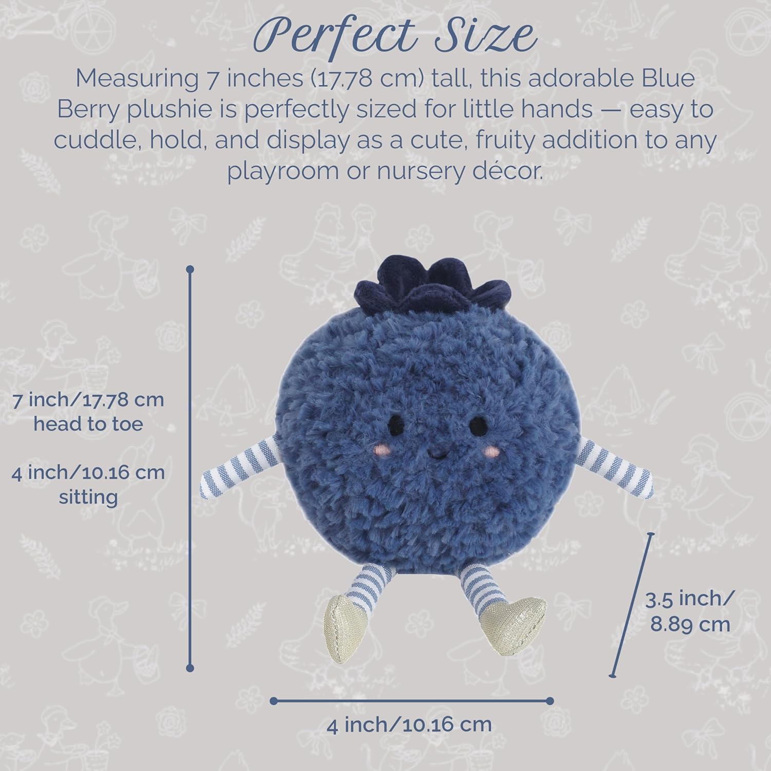 MON AMI Blue Berry Fruit Plush Toy 7-Inch Stuffed Blueberry Toy for Boys & Girls | Soft Food Plush | Pretend Play Companion | Nursery Décor for All Ages