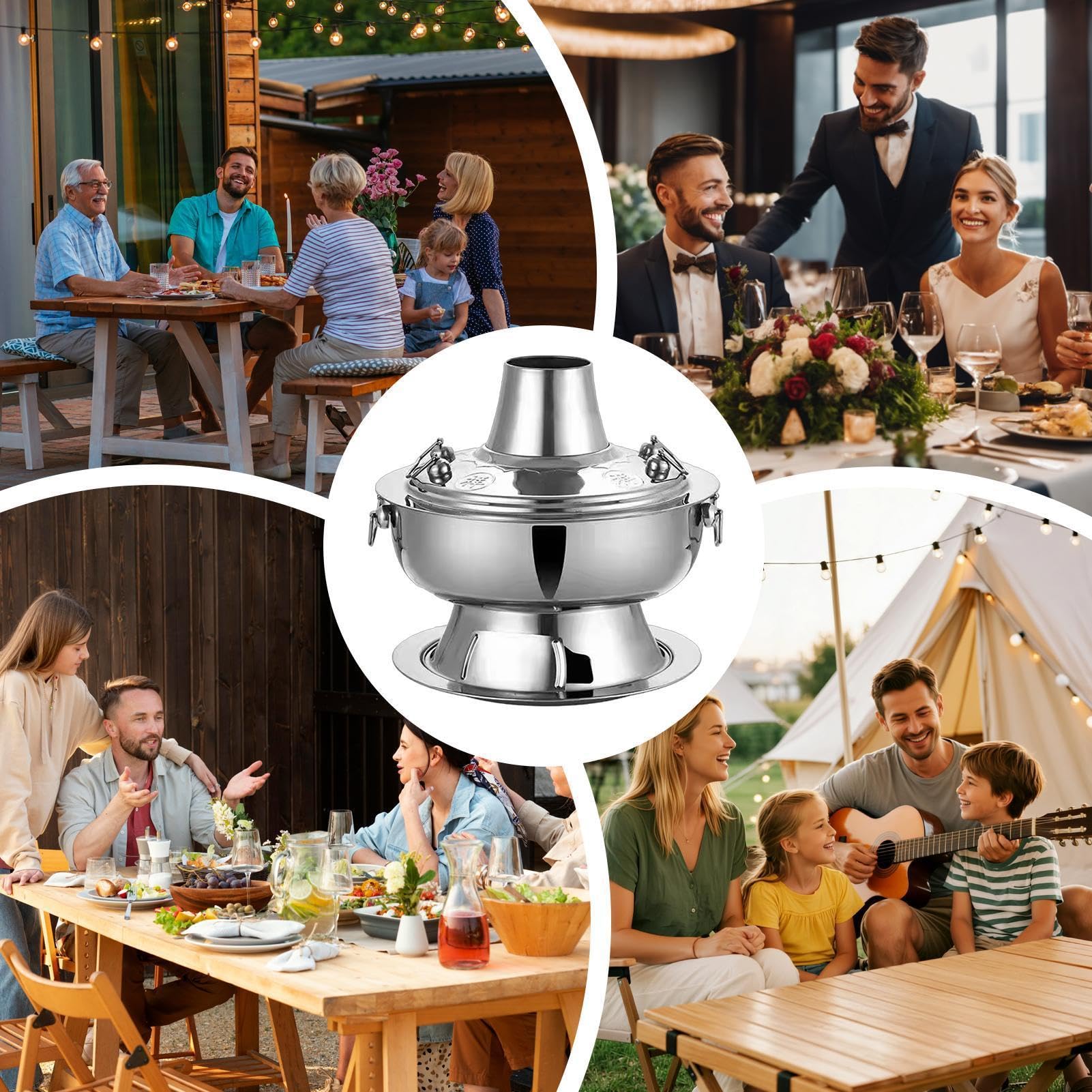 Hot Pot Cinese A Carbone Pentole Da Campeggio In Acciaio A Riscaldamento | Pentola Portatile Per Casa Appartamento Famiglia Cena Feste Campeggio Picnic Matrimonio
