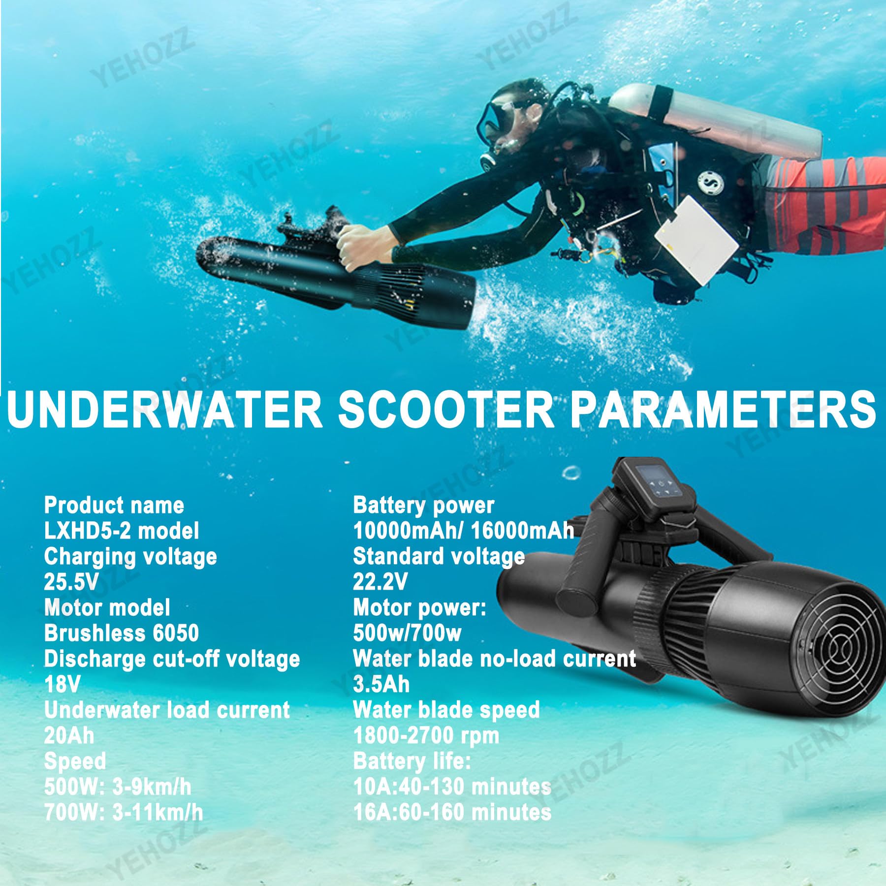 Bateau à Réaction Gonflable, Bateau à Moteur électrique, Jet Ski, Kayak 500 W, Moteur électrique, Sup, Scooter sous-Marin Motorisé pour Adultes Et Enfants Blue-500W16000mAh