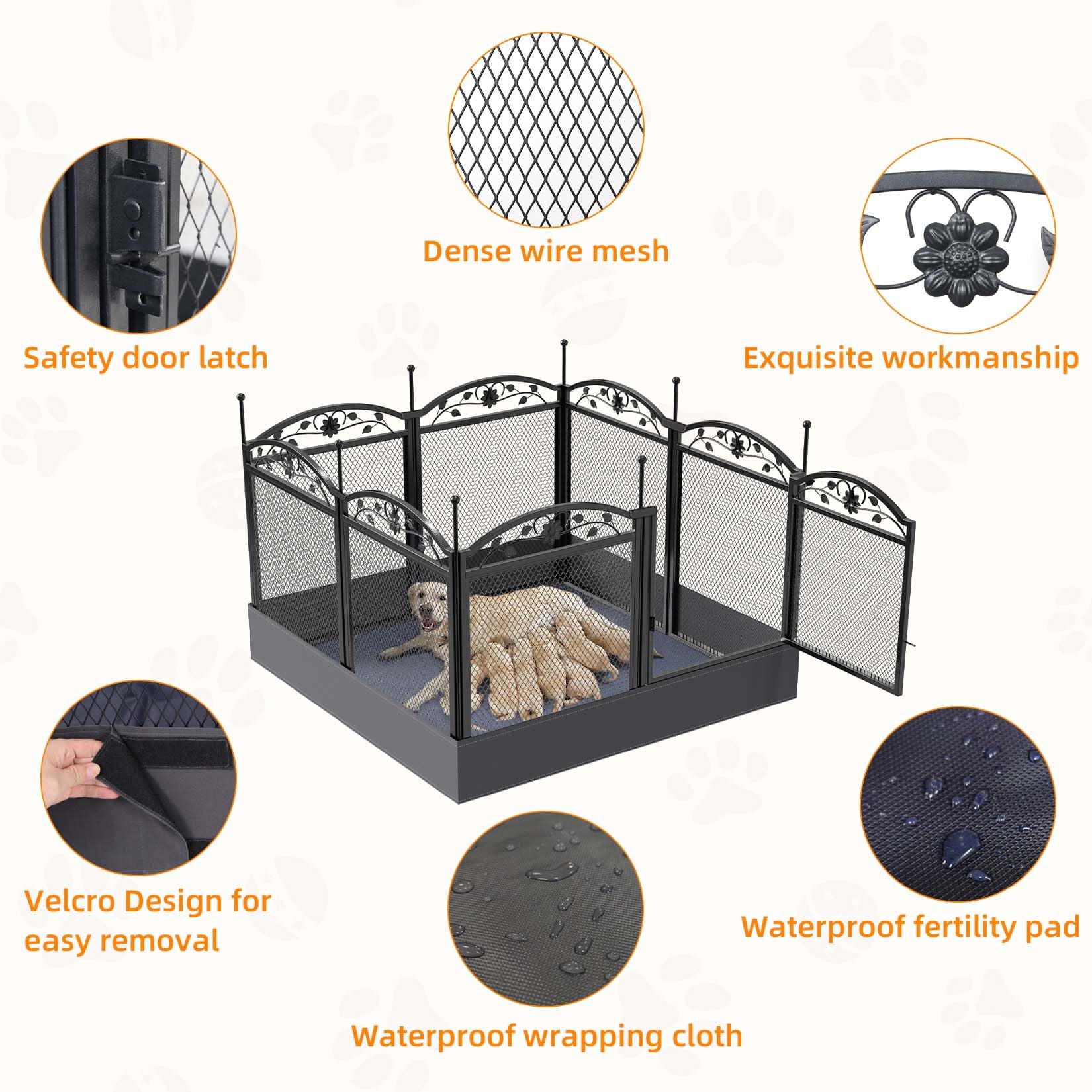 BingoPaw Parc Chien Intérieur XXL: Grand Enclos Chien Extérieur Pliable Caisse de Mise Bas avec Piquets de Fixation pour Chiens Chat Lapin 126x126x80cm