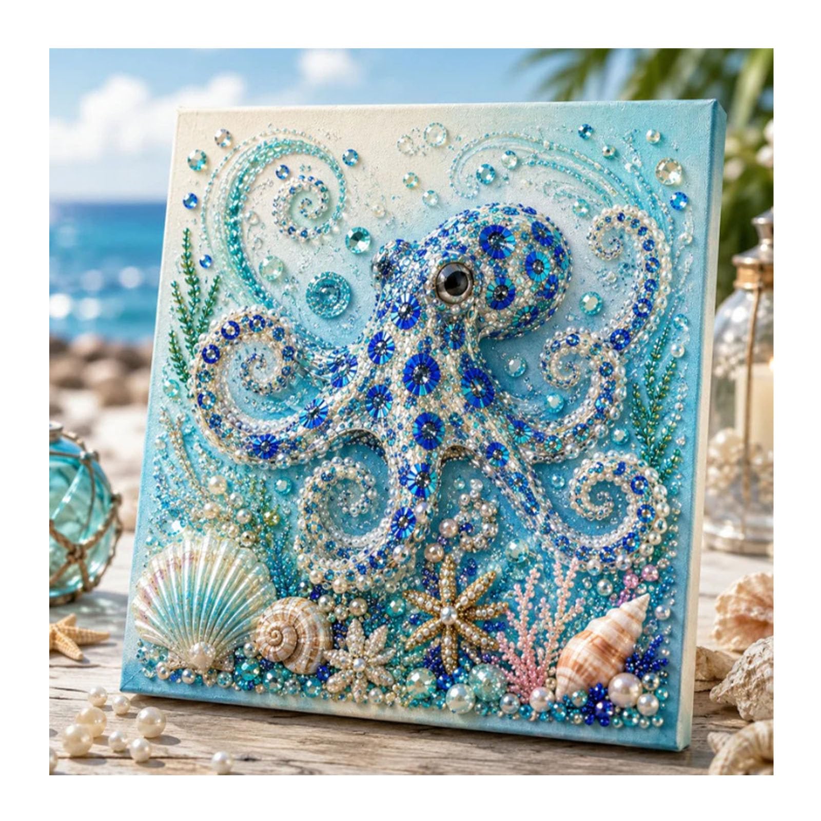 zoocco Pearl Art Kits for Adults, Ocean Animal Diamond Painting Kit with Octopus Whale Turtle Shark Dolphin, 3D Pearl Gem Art Craft for Wall Decor (Octopus)