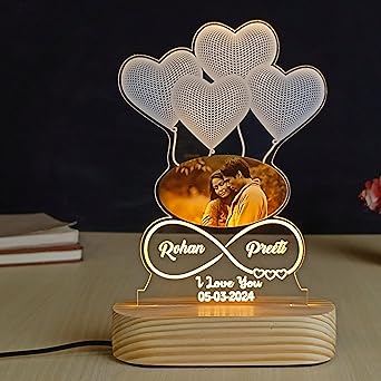 WEHATKE Customized/Personalized 3D Illusion Lamp for Couple with Name and Photo | Marriage, Anniversary, Birthday Gift (Single Color)
