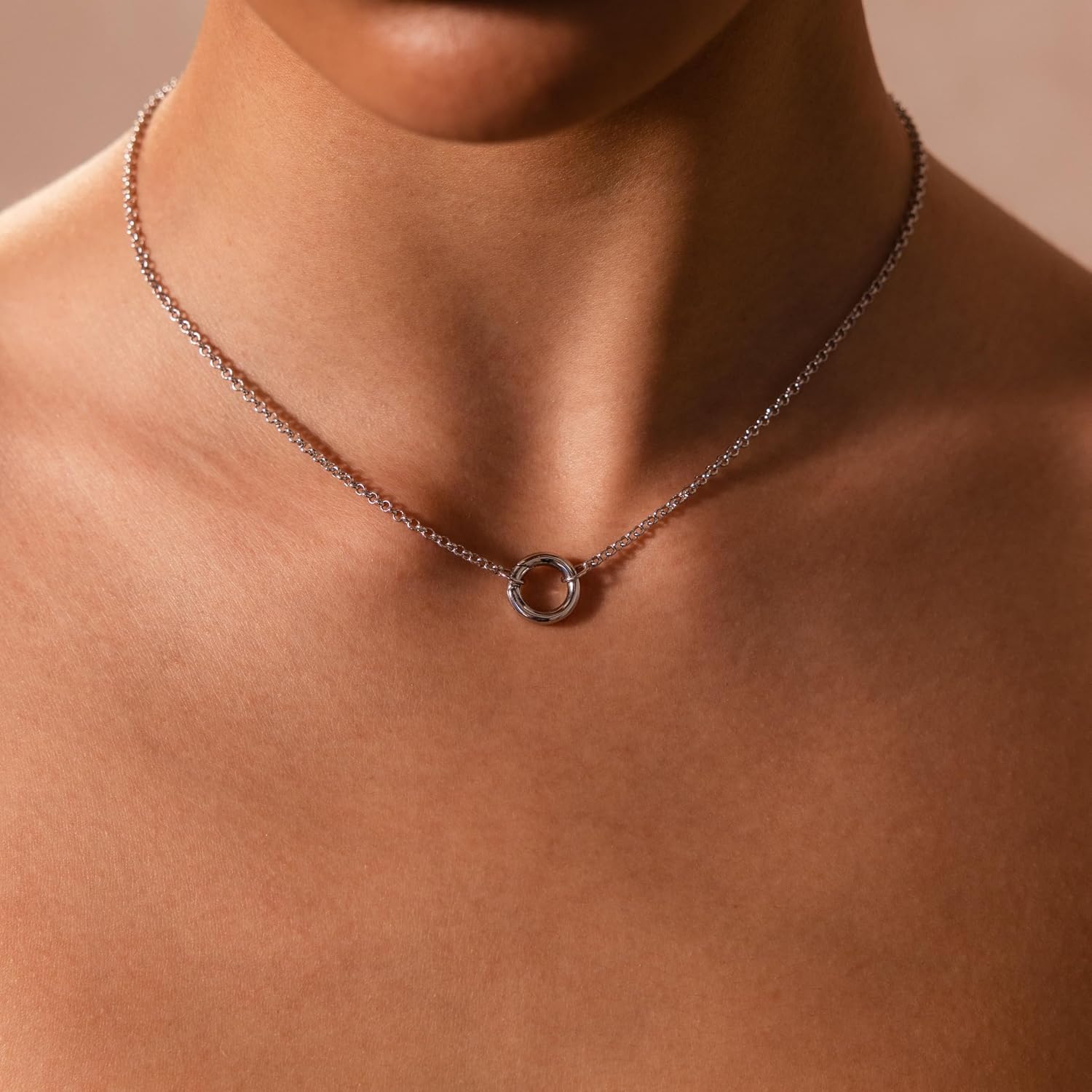 CAITLYNMINIMALIST 18K Gold Sterling Silver Rolo Dainty Chain Charm Holder Necklace for Her