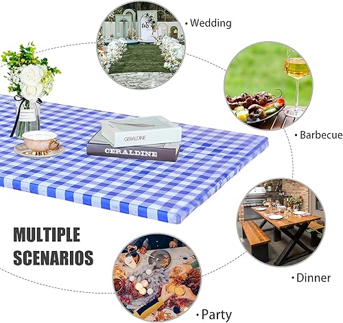 Miniatura 6 de Fitable Funda de mesa de picnic a cuadros, impermeable, de vinilo, ajustable, con parte trasera de franela, mantel para interiores y exteriores, 24