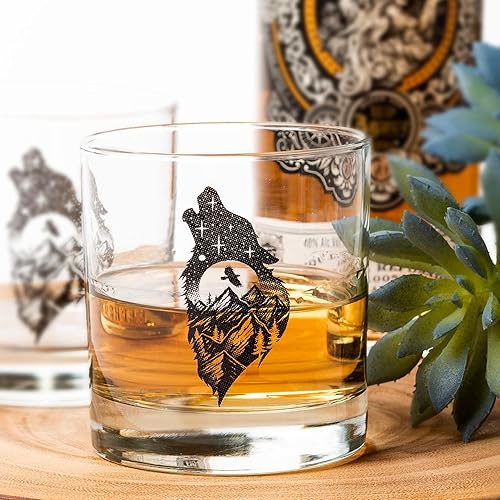Miniatura 2 de Black Lantern Lobo y Bosque Juego de Vasos de Whisky Juego de 2 Vasos de Base Pesada de 11 onzas Regalo con Temática de Naturaleza para Amantes del