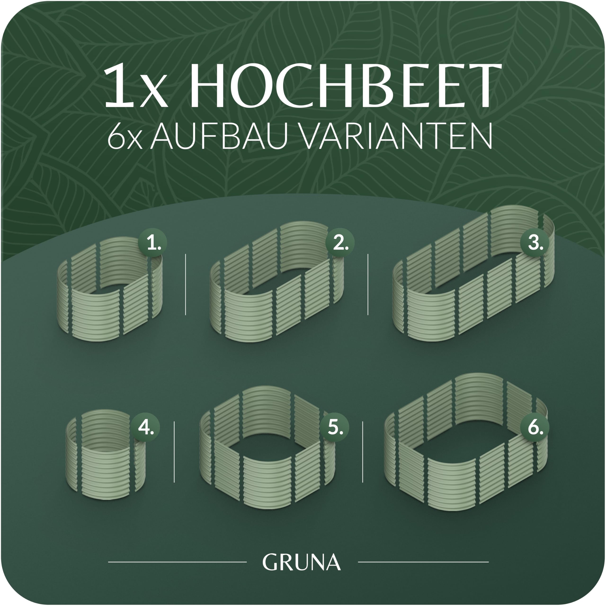 GRUNA - Hochbeet Metall 200x80x75 cm I 6 in 1 Modular Hochbeete-Kit I 100% Rostfrei I Formstabil Dank Verstrebung I Hochbeete für Garten I Hochbeet Grün (200x80x75)