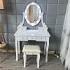 PULLAFUN Vanity Desk with Mirror and Lights, Wood Makeup Dressing Table with Oval Mirror & Stool,3 Colors Lighting Modes,Modern Bedroom Dressing Table with 5 Large Drawers
