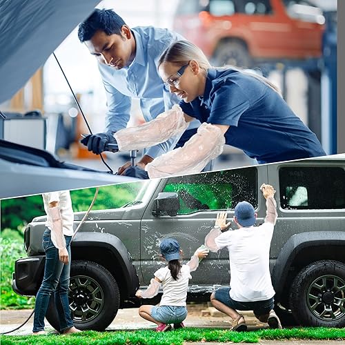 Miniatura 5 de Xtinmee 300 fundas desechables de plástico, protectores de brazos, impermeables, con elástico en el puño, 15.7 pulgadas de largo, Blanco