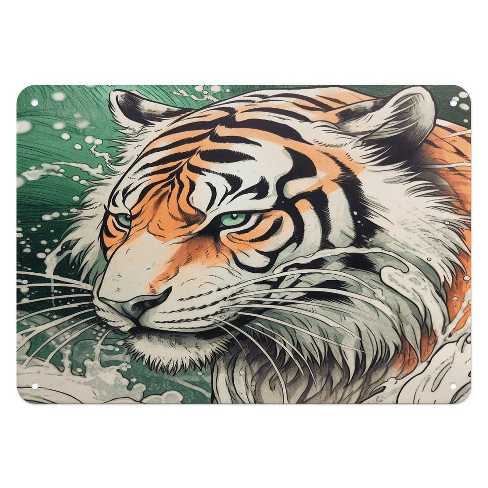 Btcowzrv Style A Hand Drawn Tiger Metal Sign, 5.5" X 7.9" Tin Wall Decor, Wall Art Plaques For Home Wedding Decor Room Living Room Decoration
