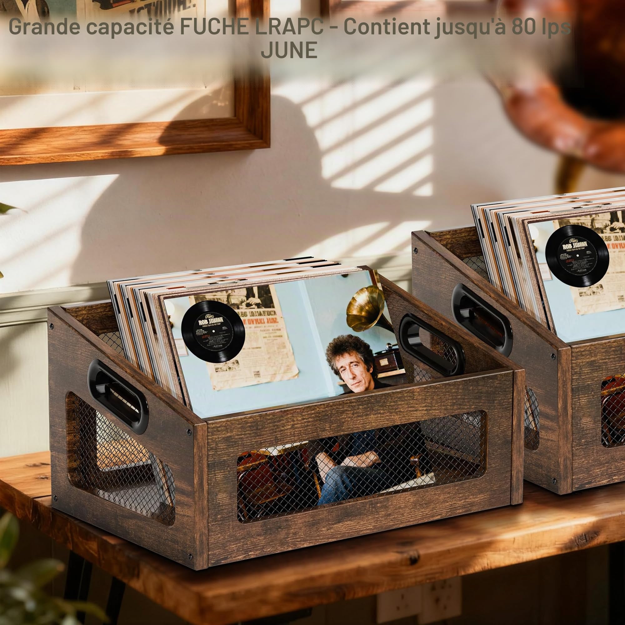 Support pour disques vinyles Rangement, caisse pour disques vinyles - rangement, livres et albums, 40 x 30 x 24 cm