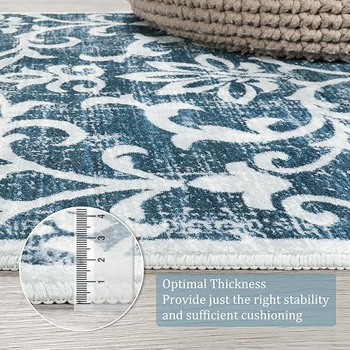 Miniatura 20 de Morebes Alfombra lavable de 2 x 5 pies, alfombra vintage floral gris para puerta de entrada, antideslizante, suave que no desprende pelusa