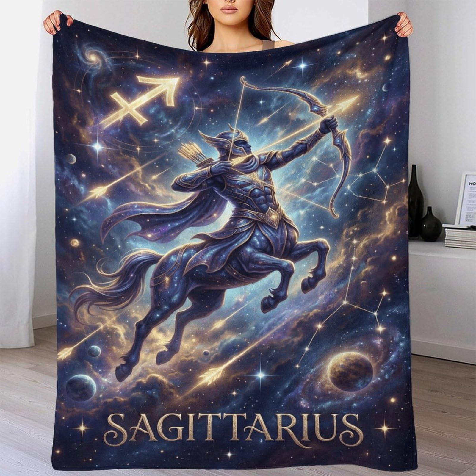 W7C8U2X3 Sagittarius Zodiac for for Flannel Throw Blanket, Office Nap Use