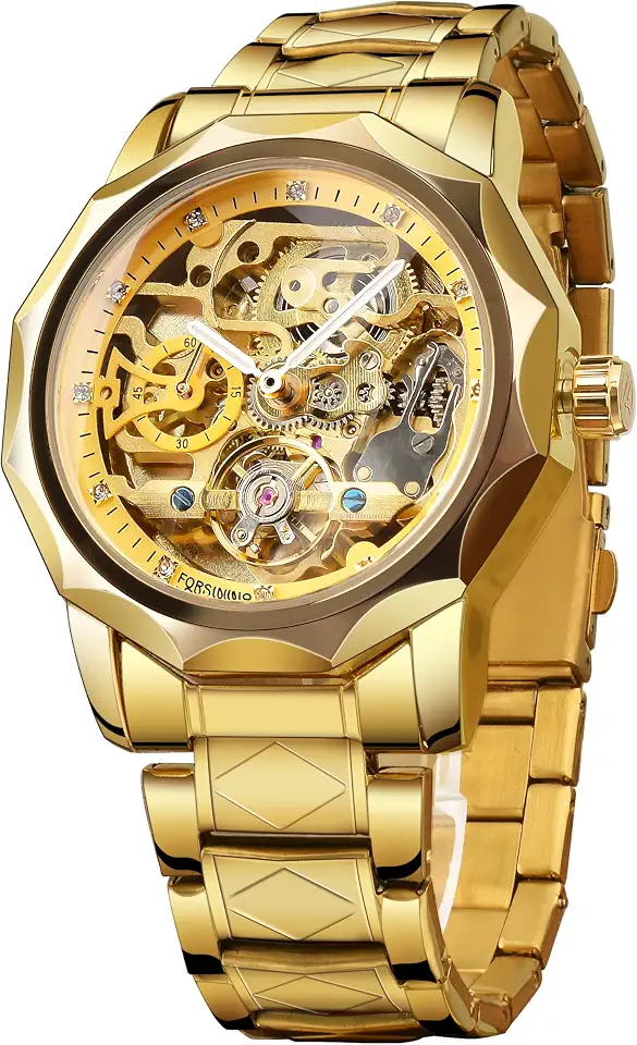 Relógio masculino esqueleto turbilhão automático relógio mecânico oco turbilhão losango relógio de pulso de aço inoxidável dourado ou preto
