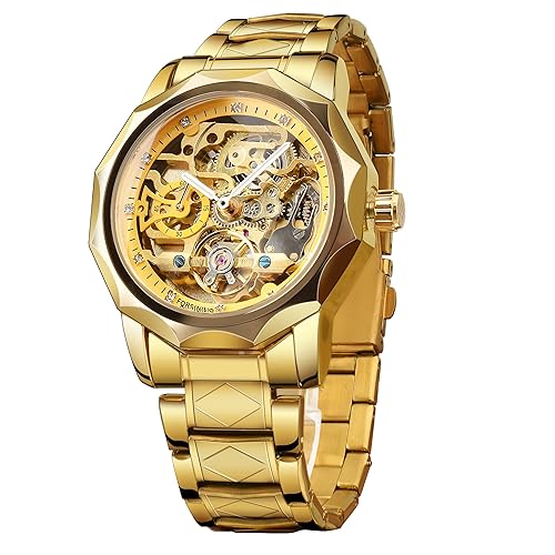FORSINING Men's Skeleton Watch Steampunk Watch Black Mechanical Watch for