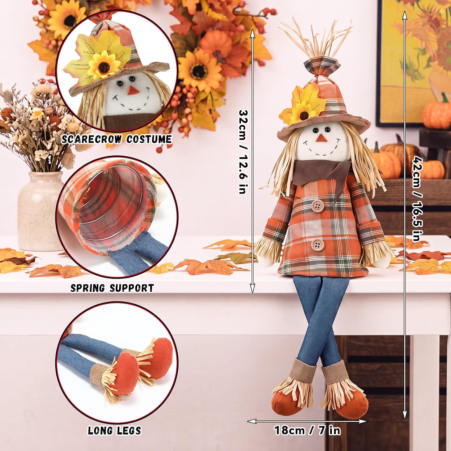 Soulchen 17.7 Inch Thanksgiving Scarecrow Tree Topper, Fall Plush Gnome