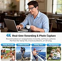 Vista 4 de Lentes inteligentes AI con cámara, video HD 4K y captura de fotos, traducción en tiempo real, gafas de grabación con asistente de IA, audio de oído