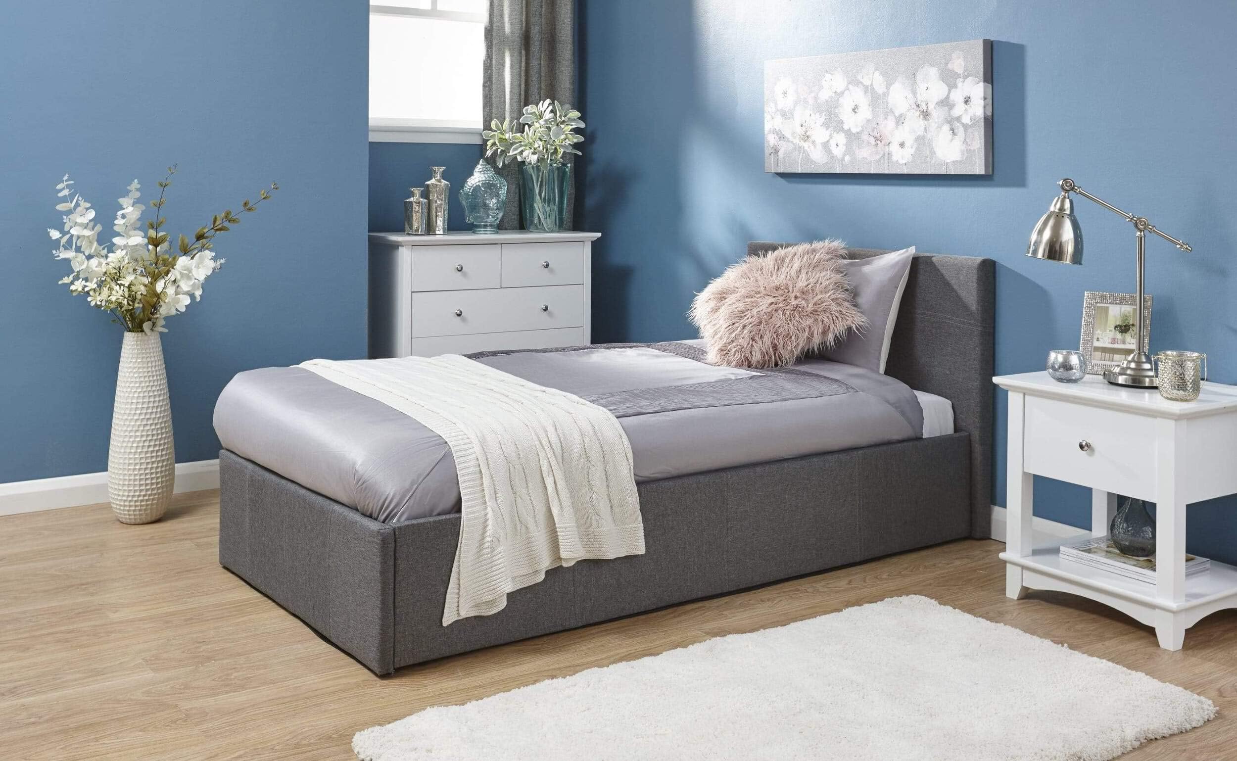 4ft Side Lift Ottoman Silver Grey Small Double Fabric Side Lift up Storage Bed