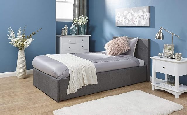 4ft 6 End Lift Ottoman Silver Grey Double Fabric End Lift up Storage Bed