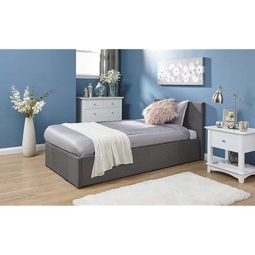 Home Source - Classic Gas Side Lift 3Ft Single Fabric Ottoman Storage Bed - Grey 33 GFW Side Lift Ottoman - Fabric 3FT Single Ottoman Bed