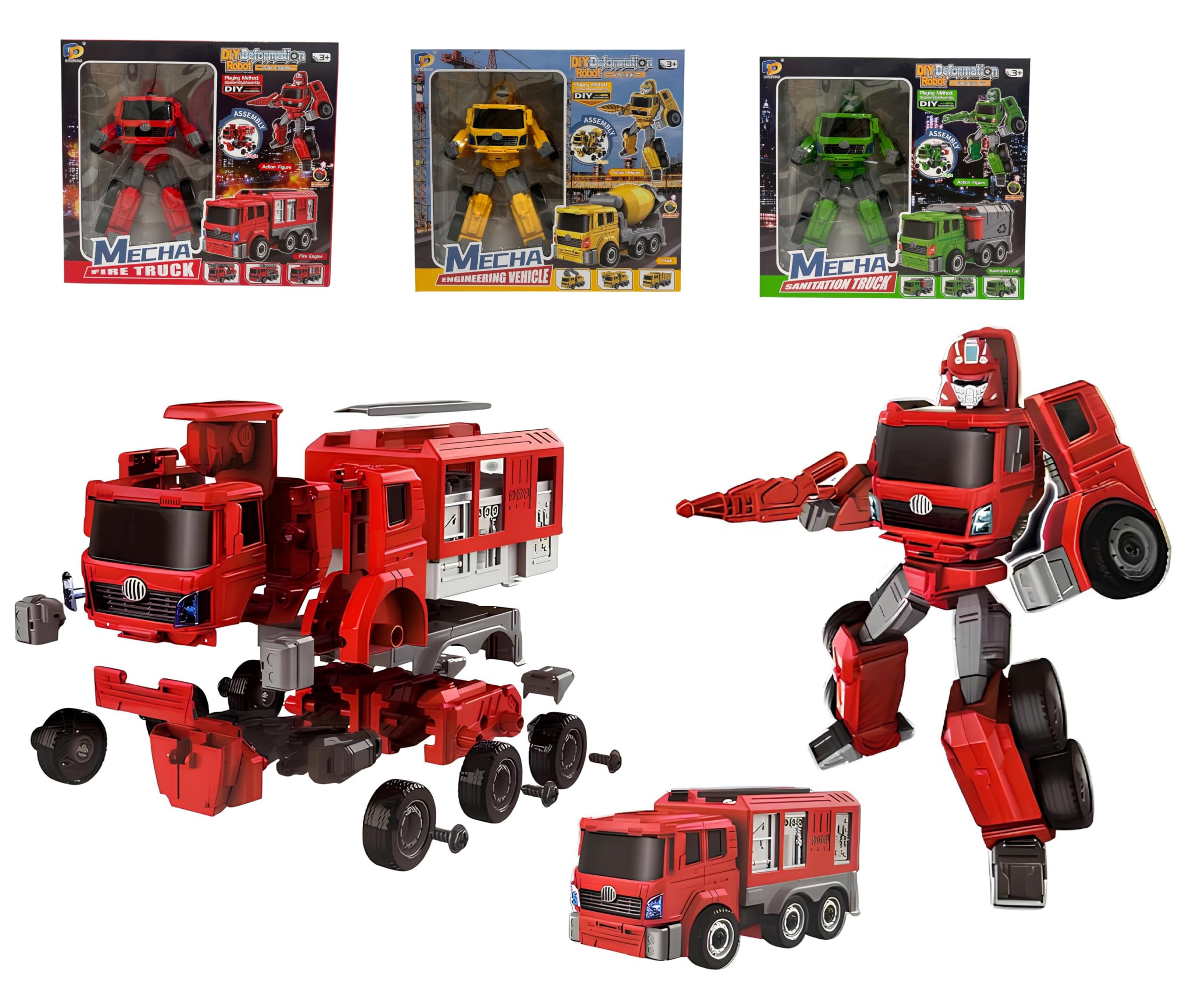 Maxi Robot Transformable in Truck with Lights Real Sounds Mecha Trucks DIY Robot to Build cm30 Fire Truck Construction Site Urban Car Robots Deformation Mega Large MechaBot