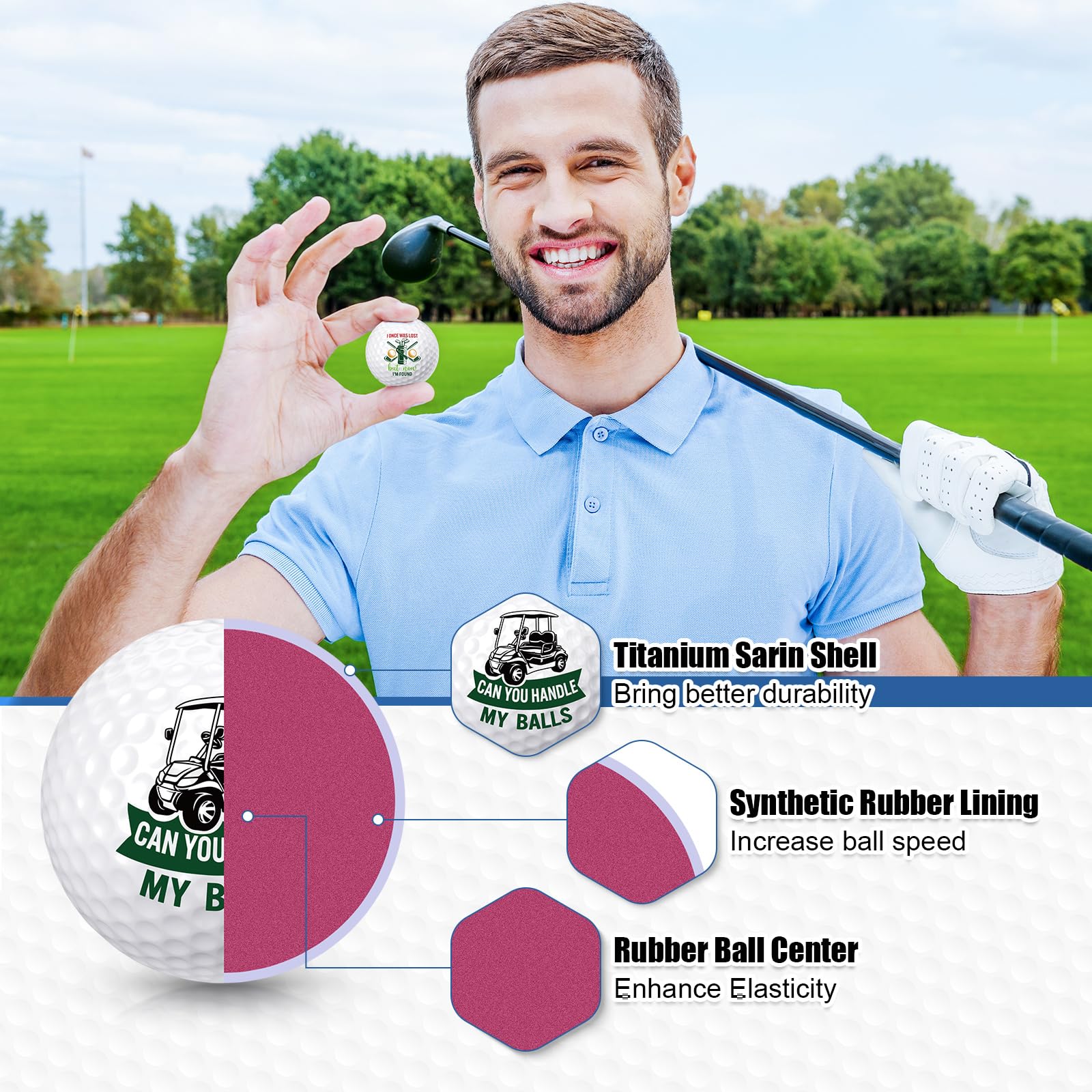MiniInflat 18 Pcs Funny Golf Balls Gifts Set 12 Humor Golf Balls and 6 Tees for Men Women Coworkers Employees Golfers Birthday Retirement