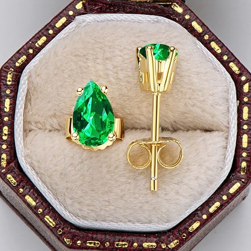 Miniatura 3 de YUNKAI Sterling Silver Emerald Earrings for Women,May Birthstone Classic OvalRoundPrincessPear Cut Synthetic Emerald Stud Earrings Hypoallergenic