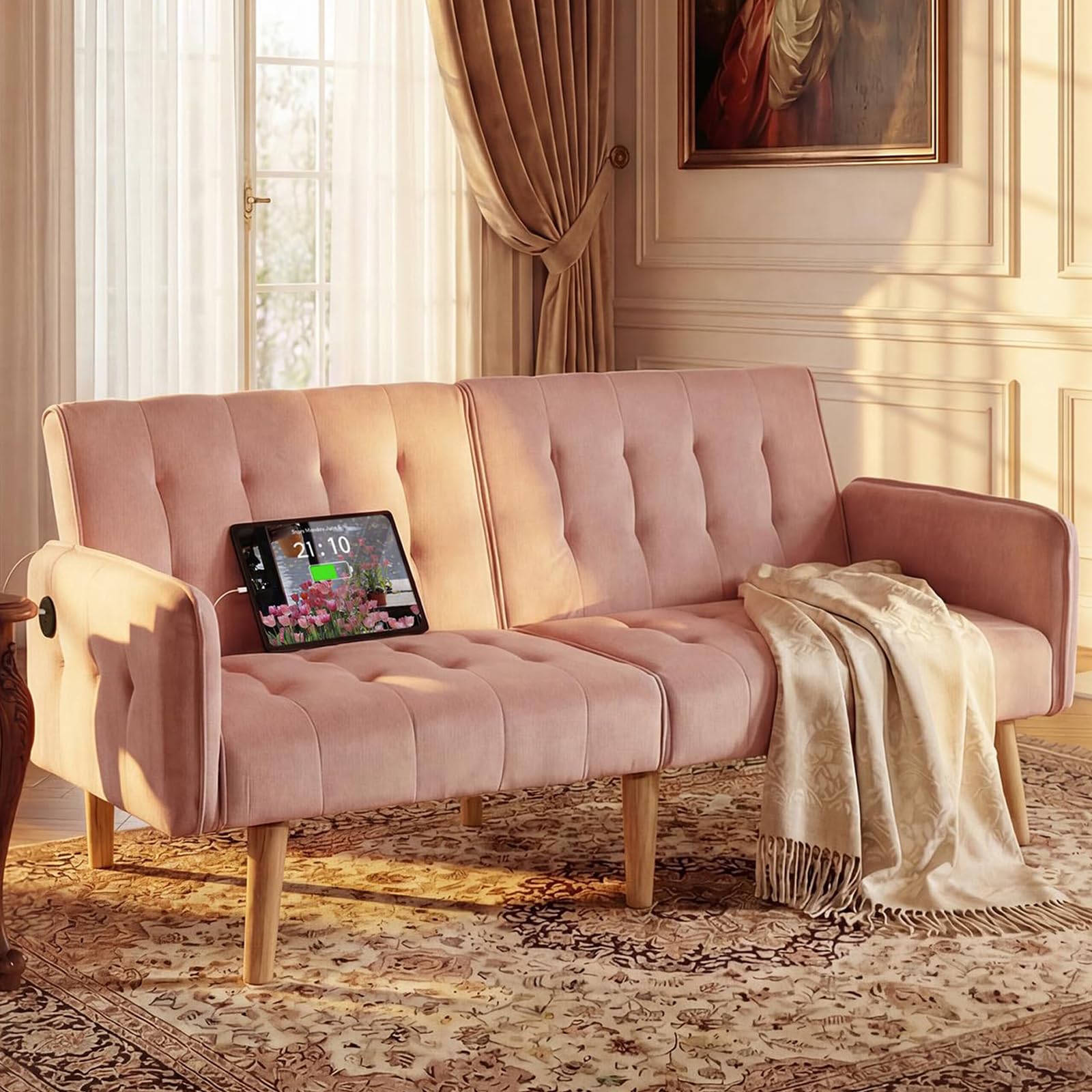  TYBOATLE 65-Inch Convertible Futon Sofa Bed with USB 
