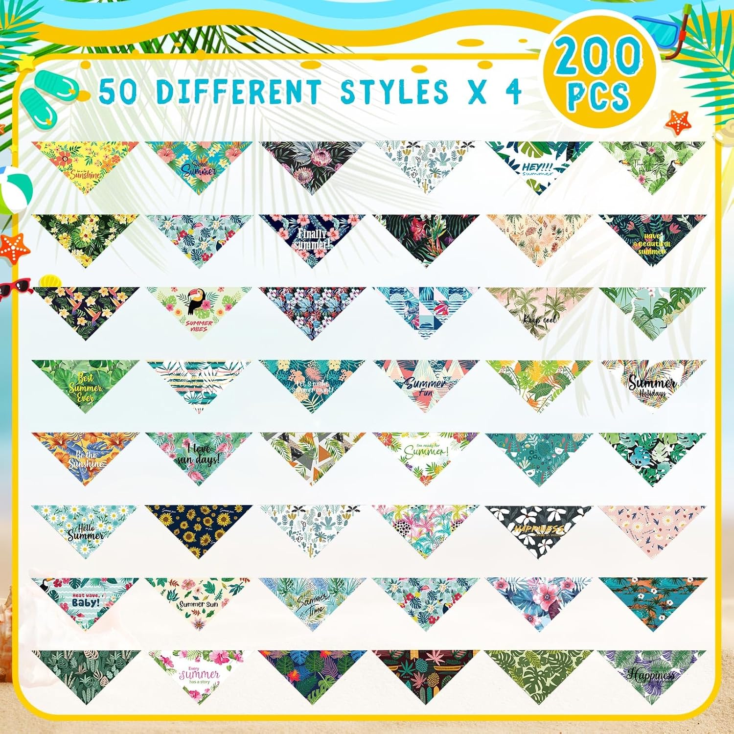 Kacctyen 200 Pcs Dog Bandana Bulk Pet Scarf Triangle Bibs Washable Puppy Kerchief Adjustable Grooming Supplies for Small Medium Large Dog Cat Accessory(Hawaii)