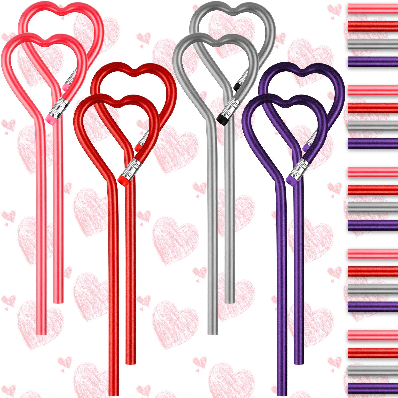 Fainne 28 Pcs Valentine's Day Pencils Bulk Heart Shape Assorted Colorful Pencil for Kids Students Valentines Gift Heart Wooden Note Classroom Exchange
