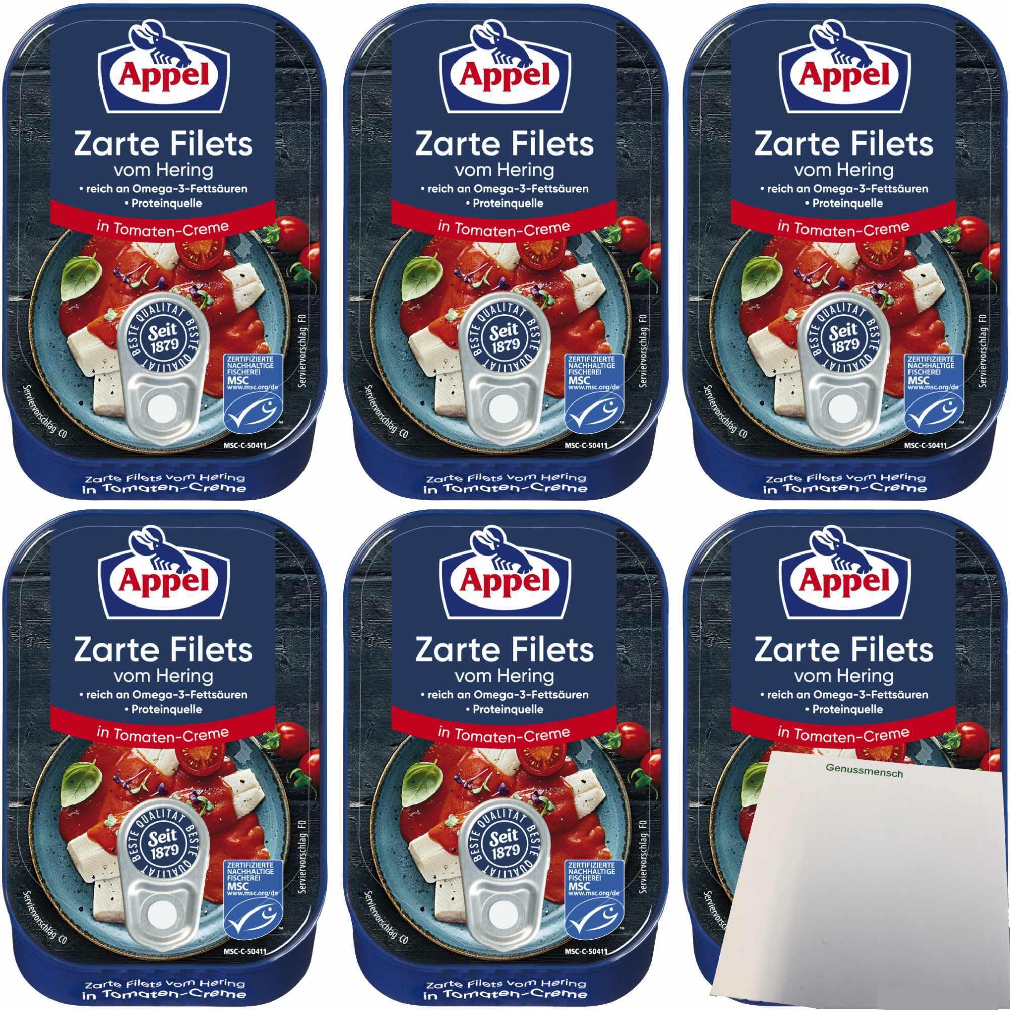 Appel Hering Filets Fischkonserve in Tomaten-Creme, 6er Pack (6x100g Dosen)