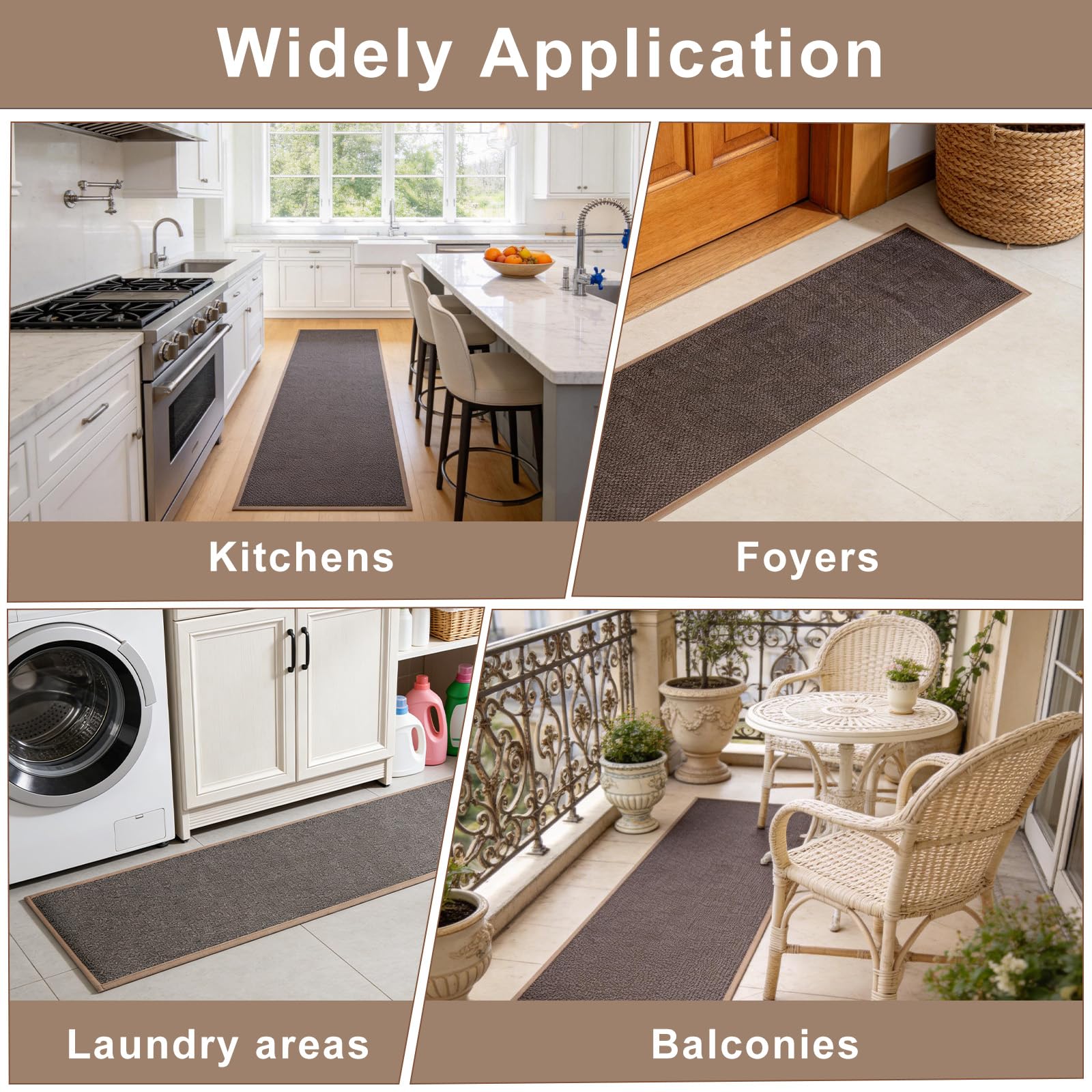 Romon Alfombra Salon Marrón 43x180cm, Alfombra Cocina Lavable Antideslizante, Alfombra Pasillo Larga para Cocina, Pasillo, Lavadero